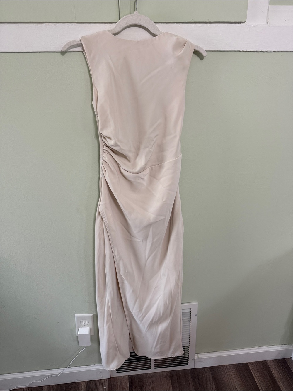 Sleeveless Cream Evening Dress with Side Slit, Open Back - Abercrombie & Fitch